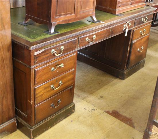 George III style mahogany pedestal desk, fitted green skiver (214)